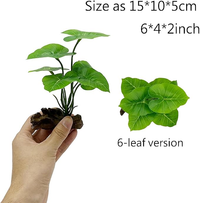 Fish Tank Decor Aquarium Decorations Ornaments Betta Leaf pad Hammock 6inch Plastic Artificial Plant Goldfish Fish Hides Small Tank/Reptiles Plants Driftwood (Green-Type-A-Set)