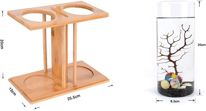 Creative Bamboo Wood Ecological Fish Tank Dual Glass Desktop Mini DIY Goldfish Betta Fish Tank Micro Landscape Tank Aquarium Small Fish Tank