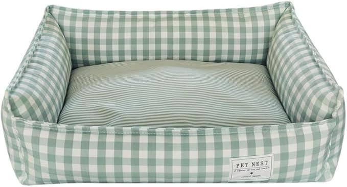 Orthopedic Rectangle Dog Bed for Medium Small Dogs, Plaid Plush Modern Puppy Sofa Bed with Anti-Slip Bottom, Cute Calming Pet Bed(Green,X-Large)