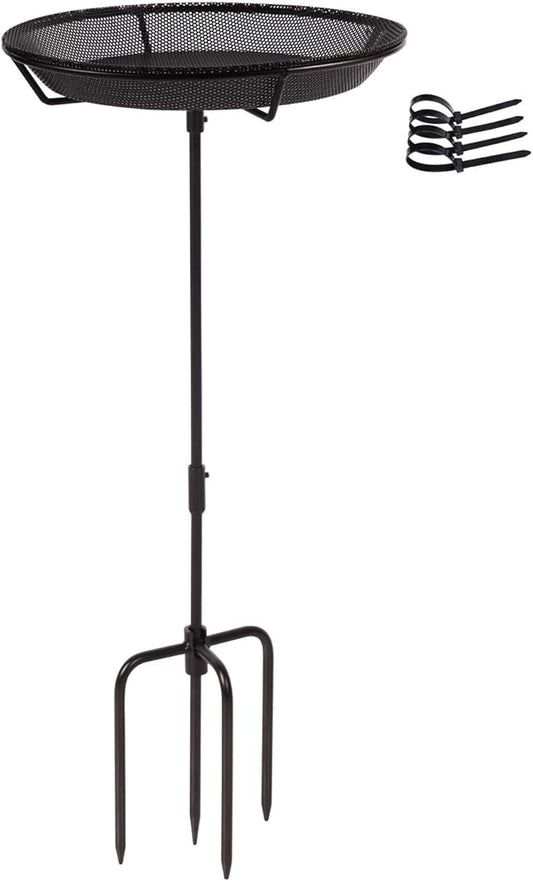 HRAYLTOP Standing Bird Feeder Bowl with 29.1 inch Iron Stand - Detachable Outdoor Decor for Garden Backyard Patio and Deck - Perfect for Attracting Birds