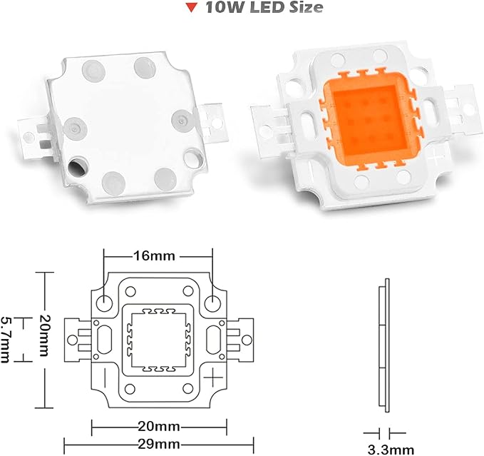 CHANZON High Power Led Chip 10W Full Spectrum Plant Grow Light | (380nm - 840nm / 900mA / DC 9V - 11V / 10 Watt) SMD COB Emitter Diode Components for DIY Hydroponic Flowers Growing
