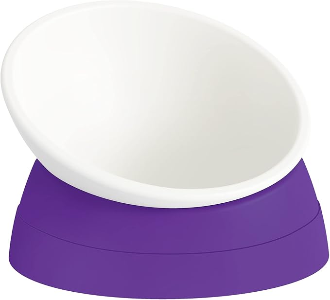 Elevated Cat Bowl, Adjustable Raised Slanted Food Bowl for Cats and Small Dogs, Wide Shallow PP Dish with TPR Non Slip Base, Whisker Friendly, 17 oz