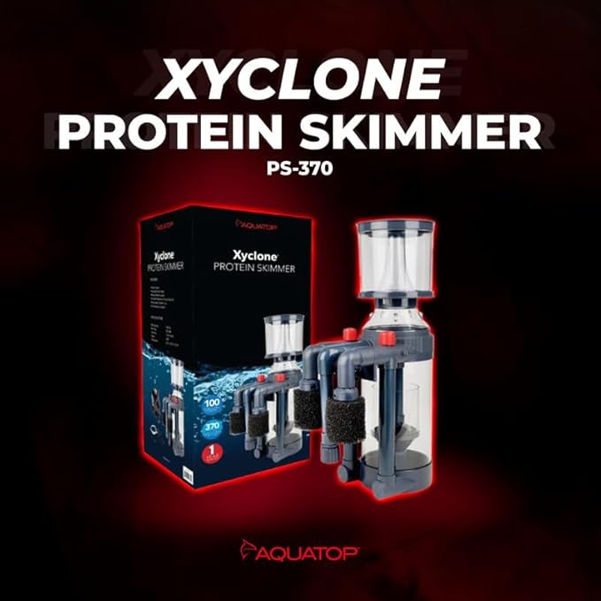 AQUATOP Xyclone PS-370 Protein Skimmer – 370 GPH Needle Wheel Pump Included – For Saltwater Aquariums Up to 100 Gallons – In-Sump or Hang-On Dual Outlet Design