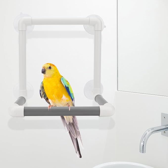Hypeety Bird Parrot Stand Perch Shower Perch Standing Toy Portable Suction Cup Parrot Bath Stands Suppllies Holder Platform Parakeet Window Wall Hanging Play (4 Suction Cups)