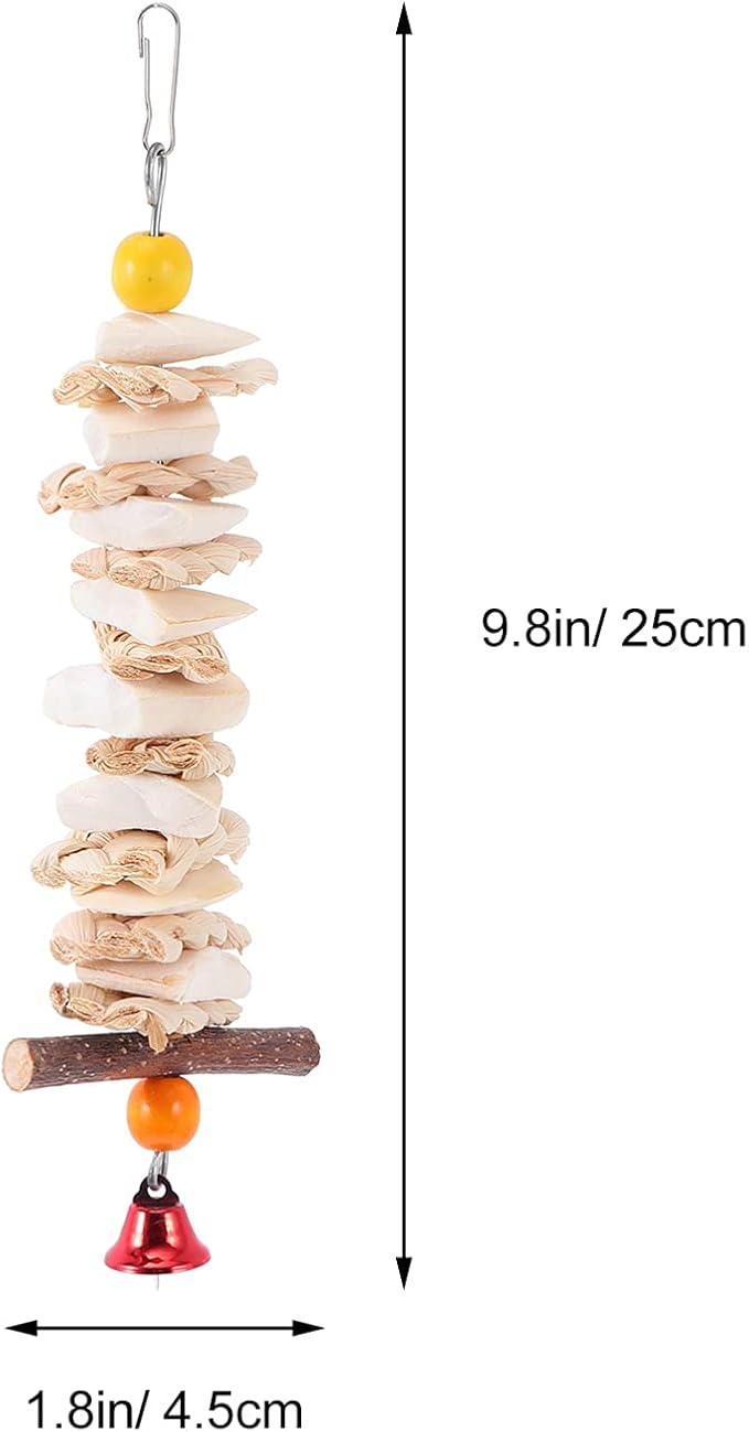 balacoo Parrot Bite Toy Hanging Cuttlebone Chew Calcium Molar String for Small Birds Pet Training and Play 9.84X1.77X1.18In