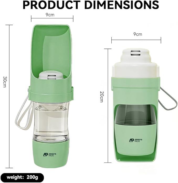 Argo's Pack 2-in-1 Dog Water Bottle & Food Container: Foldable Bowl, Leak-Proof & Portable. Durable Travel Gear for Dogs & Cats. Essential for Walking & Hiking. Perfect for Active Pet Owners (Green)