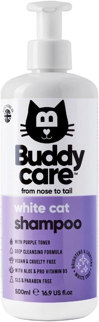 White Cat Shampoo by Buddycare - Brightening and Whitening Shampoo for Cats - Deep Cleansing, Fresh Scented - with Aloe Vera and Pro-Vitamin B5(16.90oz)