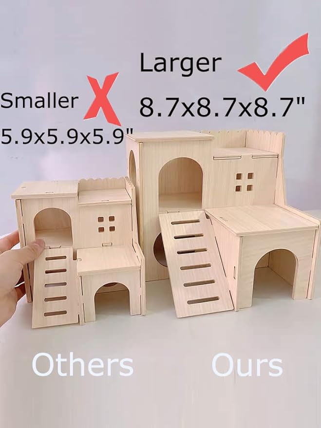Large Hamster Maze Wood House Fun Slide House Guinea Pig Hamsters Hide Out Climbing Ladder Wooden Funny Play Toy Chew Two Layers Hut for Small Animal Rat Mouse Hideout Dwarf Gerbil Syrian Pet