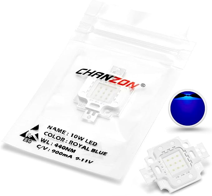 CHANZON High Power Led Chip 10W Royal Blue Plant Grow Light 440nm - 450nm | (900mA / DC 9V - 11V / 10 Watt) SMD COB Emitter Diode Components Bead for DIY Hydroponic Aquarium Growing Lamps