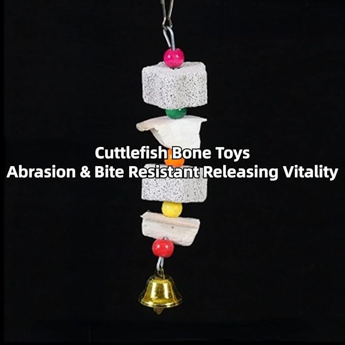 2Pcs Bird Beak Calcium Stone Lava Block Chew Toy Grinding Teeth Natural Minerals with Bell for Parakeet Conure Lovebird Cockatiel Finch Canary Hamster Chinchilla Rabbit (Small)