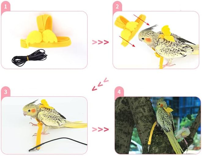 Parrot Harness and Leash Set - Elastic Rope with Blue Adjustable Harness Cute Wing, Suitable for Medium Size Bird Like Small Red-Breasted Parakeet, Caique, Mini Macaw
