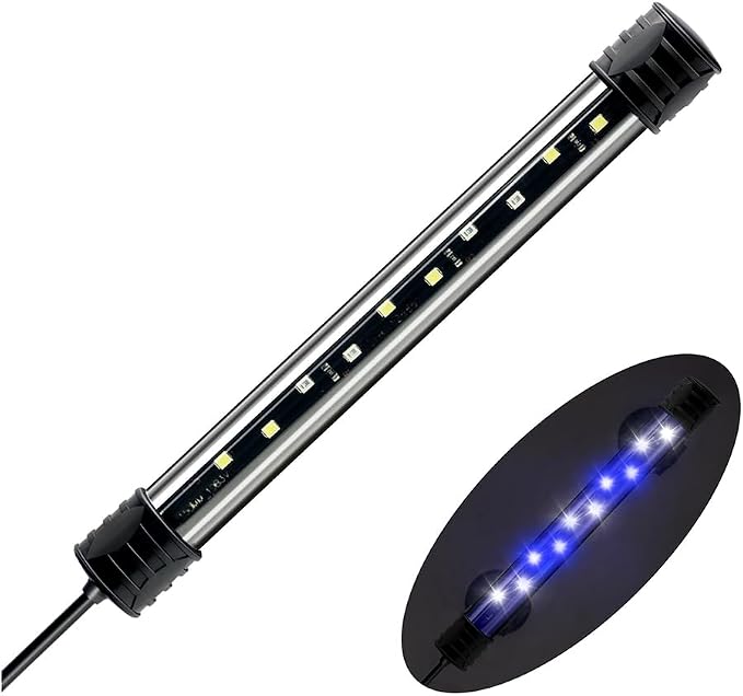 DaToo LED Aquarium Light 3 W Underwater USB Fish Tank Light White and Blue Submersible Aquarium Light 7in