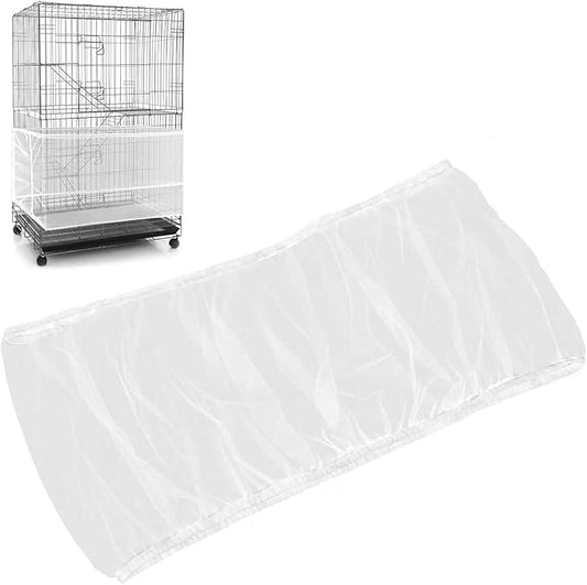 Universal Bird Cage Seed Catcher,Seed Catcher Guard Net Cover,Parrot Nylon Mesh Net Cover,Soft Airy Cage Net Stretchy Skirt for Round Square Cages (Circumference 74 inch to 118 inch，White)…