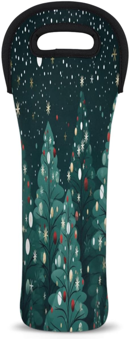Christmas Tree Wine Bag Single Bottle Wine Tote Bag Neoprene Wine Carrier Bags with Carry Handle Portable Wine Bottle Holder for Travel Party Picnic