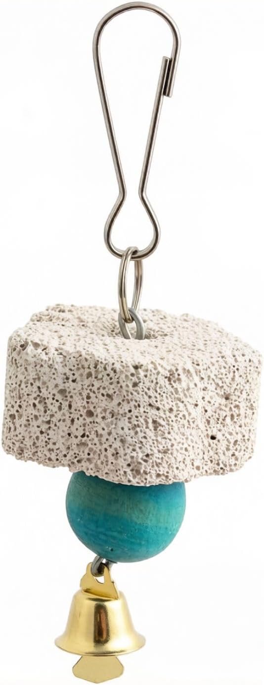 Bird Grinding Beak Stone with Bell, Mineral Lava Block, Teeth Trimming Chewing Toy for Chinchilla, Bunny, Parrot, Calcium Supplement