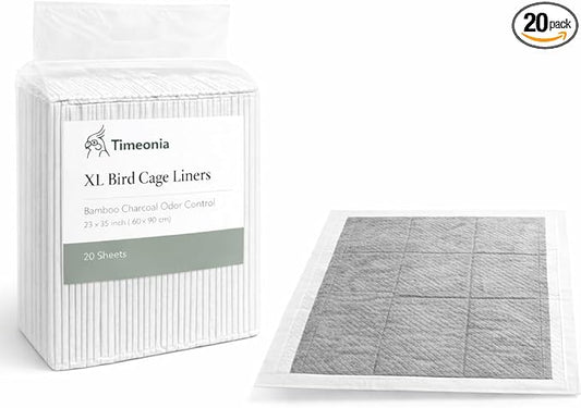 XL Bird Cage Liners 23.6"x35.4" (20-Pack) – Bamboo Charcoal Odor Control, 7-Layer Leak-Proof Pads for African Grey, Cockatoo, Macaw | Non-Toxic Newspaper Replacement for Large Parrot Cages