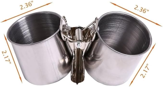 Bird Water Feeder Dishes, Stainless Steel Birdcage Bowls with Clamp Stand, Hanging Parrot Food Cups for Cage Coop, Silver