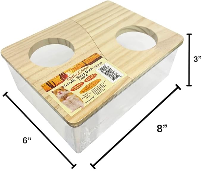 Exotic Nutrition Acrylic Sand Bath House - Fun & Unique Cage Accessory for Hamsters, Gerbils, Chinchillas, and Degus (Large)
