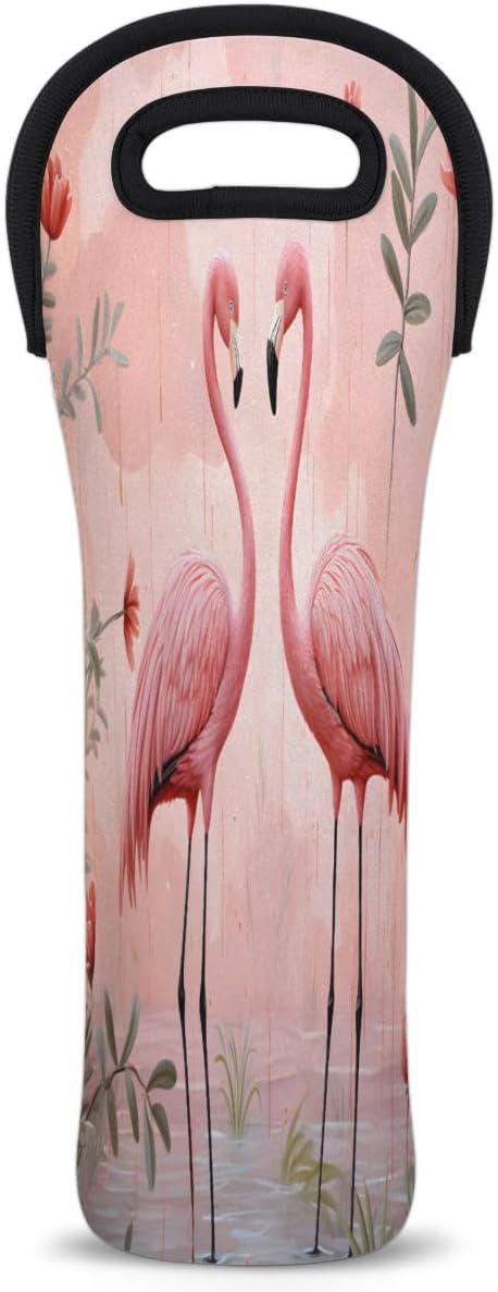 Tropical Bird Flamingo Wine Bag Single Bottle Wine Tote Bag Neoprene Wine Carrier Bags with Carry Handle Portable Wine Bottle Holder for Travel Party Picnic