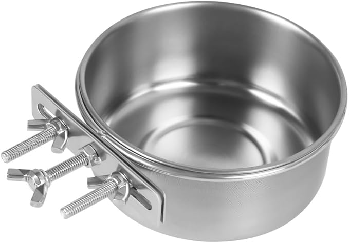 Bird Feeding Dish Cups,Stainless Steel Birdcage Coop Water Feeder with Clamp Holder for Birds,Parrots,Cockatiel,Parakeet,Macaw,Finches, Lovebirds,Small Animals