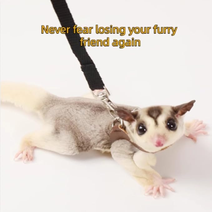 MANON ROSA Sugar Glider Harness & Leash Set - Escape-Proof 3-Piece Adjustable Vest for Squirrels Rats Mice Mouse & Small Animals - Hamster Gerbil Walking Gear, Pet Toy Accessories, Brown