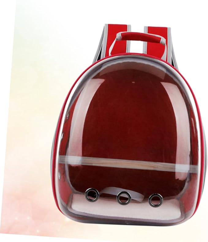 Mikikit Portable Parrot Backpack Carrier with Breathable Design and Wooden Stand for Outdoor Travel Red Space Capsule Pet Carry Bag