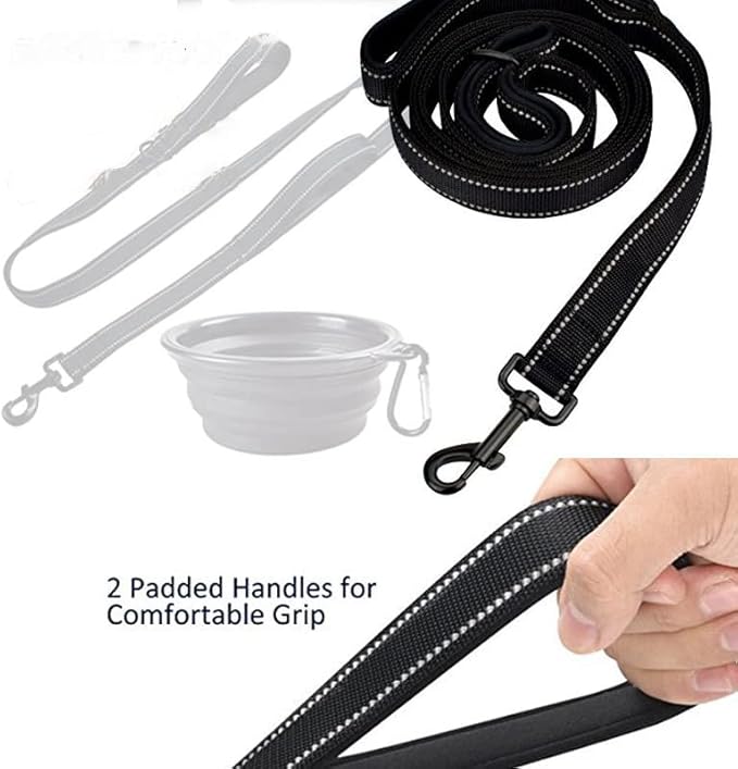 Heavy Duty Dog Leash with Double Handles - 6FT Reflective Anti-Pull Training Lead for Large Dogs, Padded Handle Durable Nylon Leash (Pink)