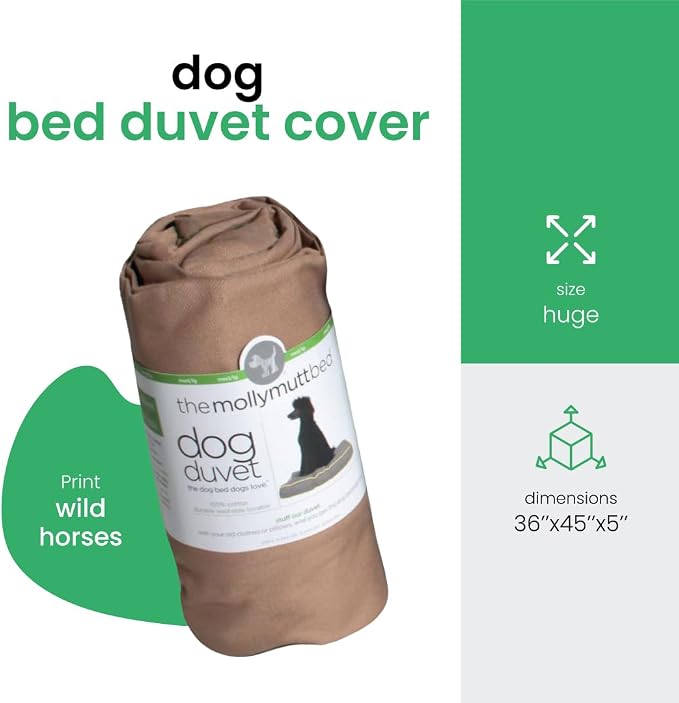 Molly Mutt Huge Dog Bed Cover - Wild Horses Print - Measures 36”x45”x5’’ - 100% Cotton - Durable - Breathable - Sustainable - Machine Washable Dog Bed Cover