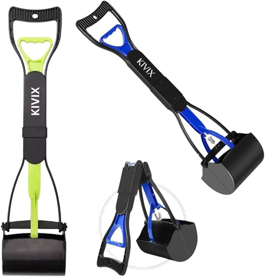 KIVIX 28" Pooper Scooper Pack of 2 Foldable Dog Poop Scoop with Unbreakable Material and Durable Spring - Easy to Use for Grass, Dirt, Gravel
