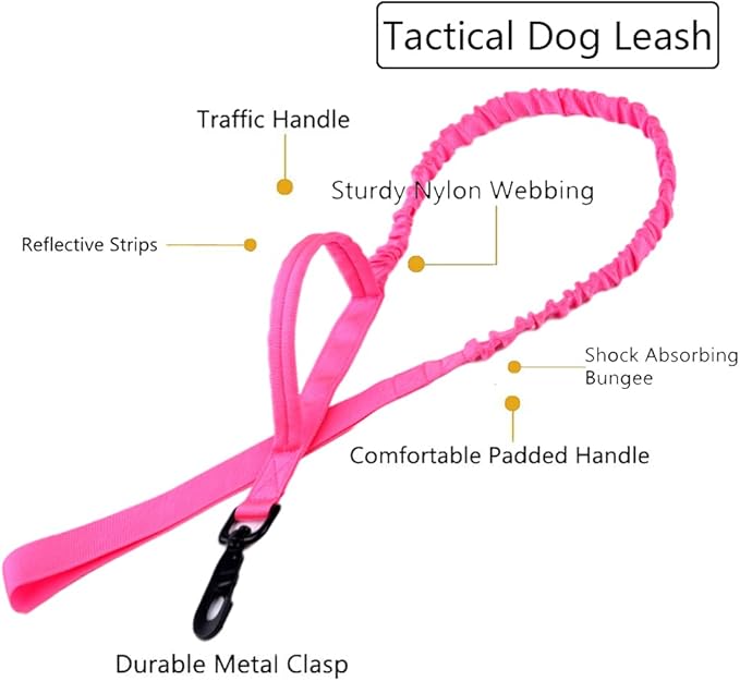 Xqpetlihai Tactical Dog Collar and Leash Set Adjustable Military Nylon Dog Collar with Control Handle and Heavy Duty Metal Buckle for Large Dogs（Pink M
