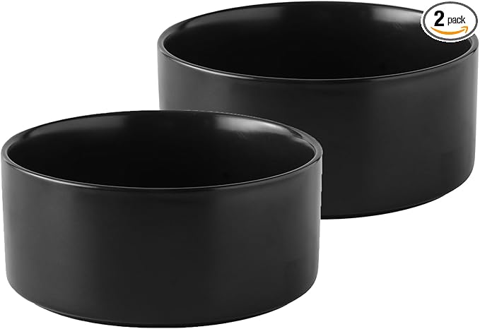 Ceramic Set of 2 Dog Bowls - Classic Dogs Food & Water Bowl for Small and Medium Breed, Heavy-Duty Non-Slip Dog Dishes, Food Grade Pet Bowl, Dishwasher & Microwave Safe (6'', 2*30OZ, Black)