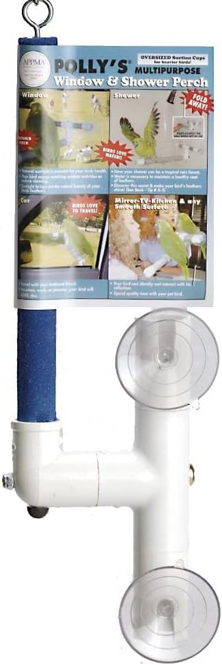 Polly's Portable Window-Shower Perch with Suction Cups for Cockatiels, Macaws, African Greys (Sandy, Small)