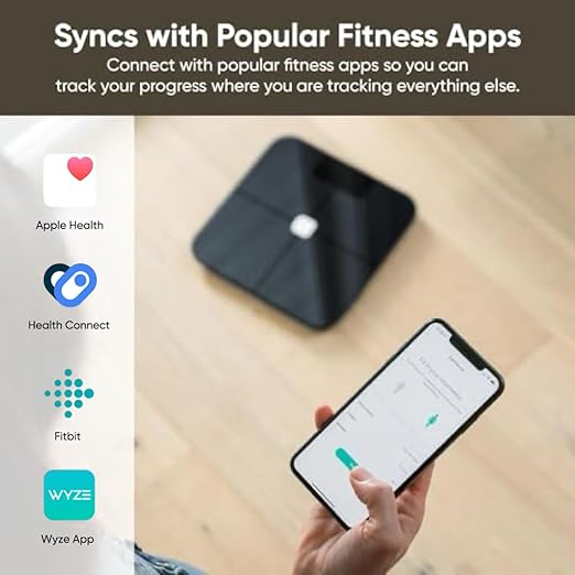 Wyze Scale, Smart Scale for Body Weight, Digital Bathroom Scale for Body Fat, BMI, and Heart Rate, Body Composition Analyzer with App, Batteries Included, Bluetooth, 400 lb (Black)