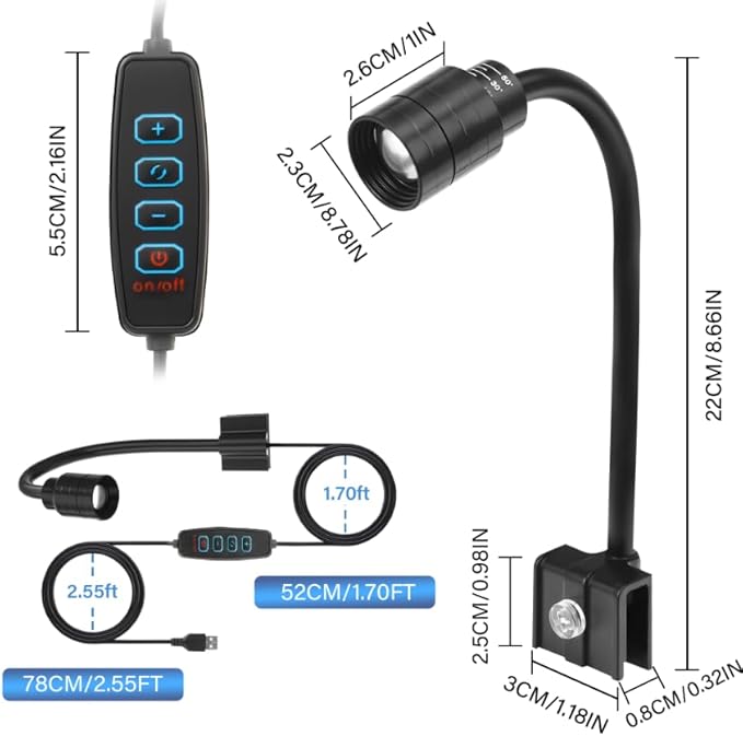 3W Fish Tank Light 3 Color Modes Clip on Aquarium Spotlight with Adjustable Focus Aquarium Focus Light with 10 Brightness Levels