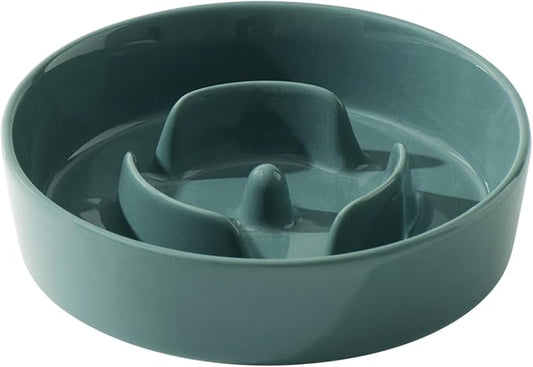 Havniva Ceramic 0.9 Cup Dog Bowl Slow Feeder for Small Dog, 6.1inch Pet Slow Feeder, Wet and Dry Food Dish, Stop Bloat, Preventing Choking(Single Bowl-Dark Green)