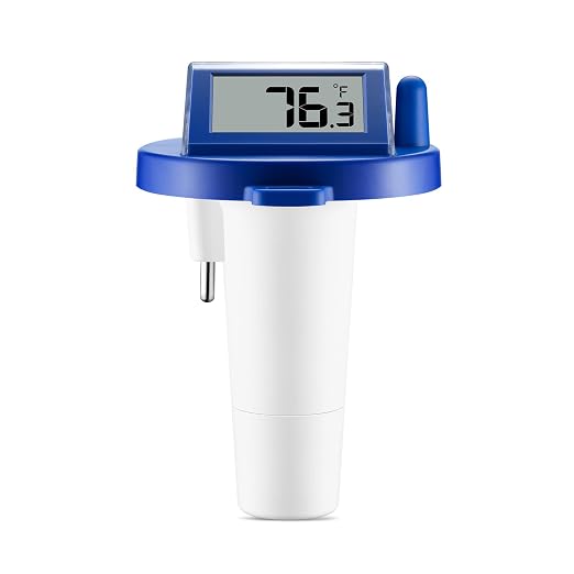 Solar Wireless Floating Pool Thermometer - Upgraded IPX8 Waterproof Easy Read Digital Thermometer with Time, Indoor Temperature & Humidity Monitor for Swimming Pools, Spas, Hot Tubs (Dark Blue 1pack)