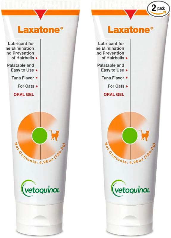 Vetoquinol Laxatone: Oral Hairball Lubricant Gel for Cats – Tuna-Flavored, 4.25oz (2 Pack)