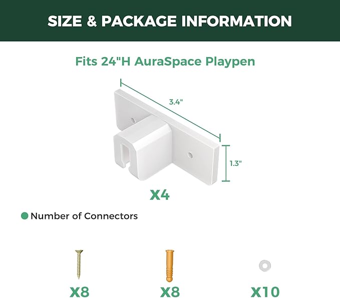FXW Fence-to-Wall Anchors (Pack of 4) for AuraSpace Playpen – Accessory Only, Safely Expand Your Dog’s Play Area, Fits 24" H Acrylic Playpen, White