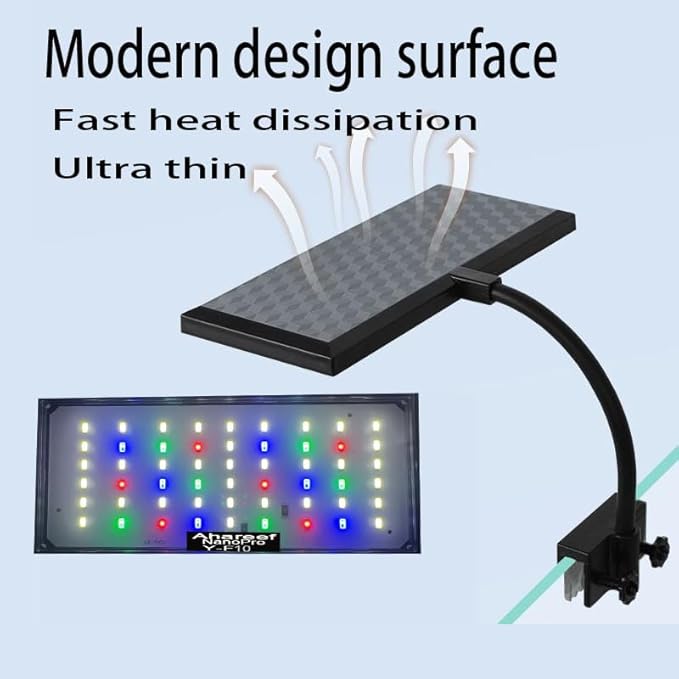 Mini Clip-On Aquarium Light 10W Full Spectrum LED for Nano & Betta Fish Tanks, Timer & 10-Level Dimmer, Freshwater Planted Desk Aquariums 3–8 Gallons