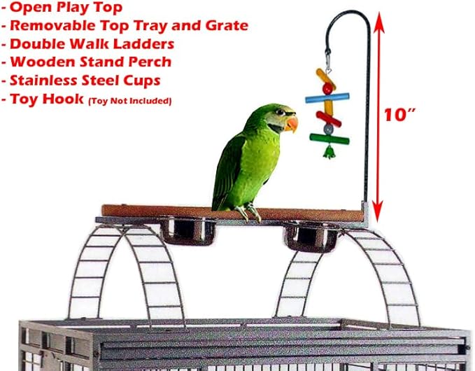 Large Elegant and Durable Play Top Bird Cage Parrot Finch Macaw Cockatoo Bird Wrought Iron Cage (Black Vein)