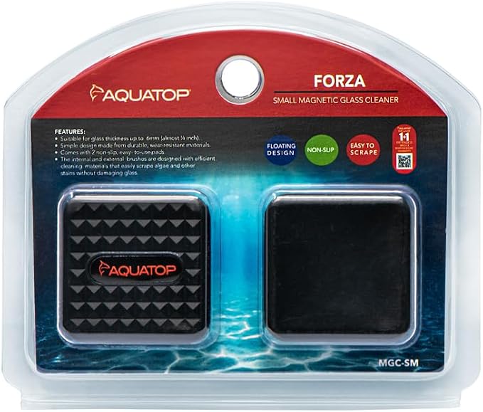 Aquatop Floating Magnetic Glass Cleaner for Fish Tanks – Non-Scratch Scrubbing Pads, Strong Magnet Grip, Easy Cleaning for Aquariums Up to 3/16″ Glass Thickness, MGC-SM