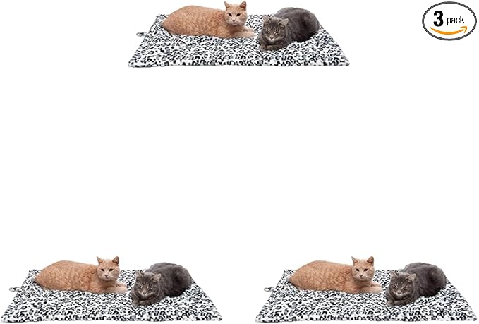 Furhaven ThermaNAP Self-Warming Cat Bed for Indoor Cats & Large/Medium Dogs, Washable & Reflects Body Heat - Quilted Faux Fur Reflective Bed Mat - Snow Leopard, Large (Pack of 3)