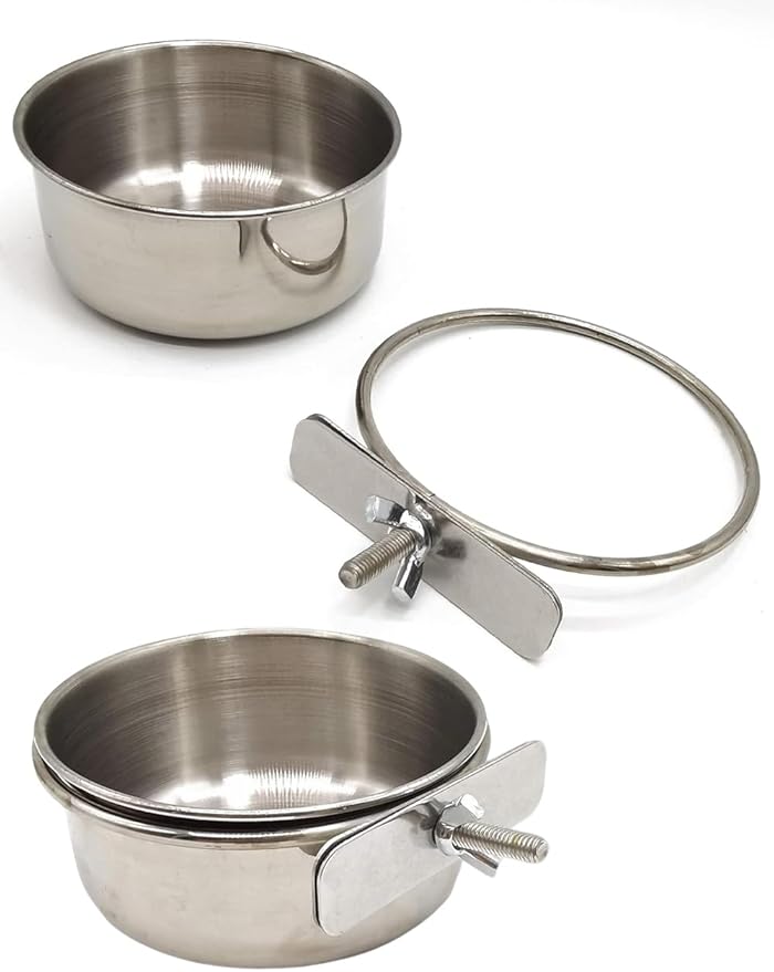 2Pack Stainless Steel Bird Feeding Bowls,Small Bird Feeding Cup Stainless Steel Parrot Food Bowl,Cage with Holder Parrot Cage Water Feeder for Pet Cage Cup Holder/Bird Owners