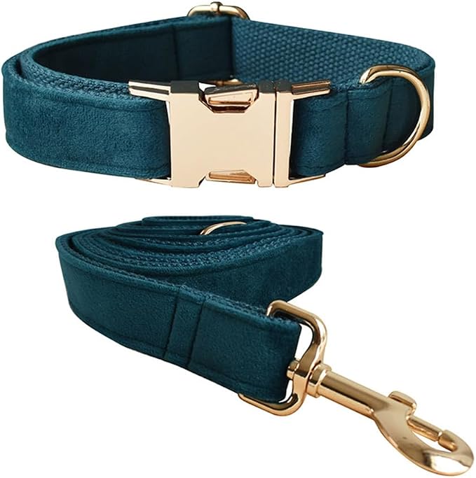 Velvet Dog Collar and Leash Set with Quick Release Metal Buckle | Bright & Stylish Leash and Collar Set, Soft Heavy Duty Pet Collars Adjustable for Samll Medium Large Dogs or Cats