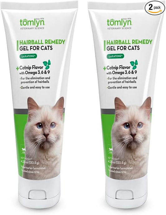 TOMLYN Laxatone Catnip Flavored Hairball Remedy Gel for Cats and Kittens, Hairball Gel for Cats to Help Prevent Hairballs and Promote Healthy Digestion, 4.25oz - 2 Pack