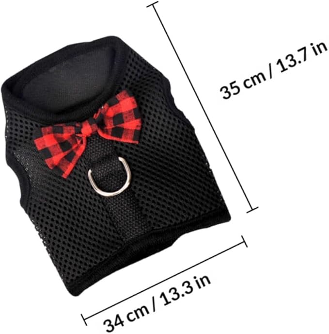 Pet Vest Harness Set Breathable Mesh Chest Strap No-Pull Adjustable Black Large 35-40cm for Small Pets Rabbit Guinea Pig Squirrel Walking