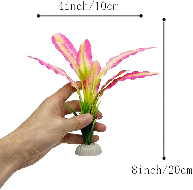 2pcs Set Green Artificial Plant Fish Tank Decor Aquarium Decorations Betta Leaf pad Hammock 8inch Silk/Plastic Plant Goldfish Fish Bowl Small Tank Plants (Purple/Pink-2pcs-Set)