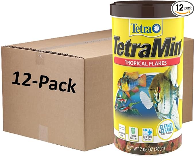 TetraMin Tropical Flakes Fish Food, Balanced Diet, 7.06 oz 12 Pack | Top- & Mid-Feeding Staple, Antioxidants, Proteins & Prebiotics, Less Waste