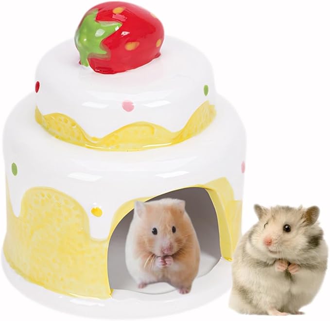 Cake-Shaped Ceramic Hamsters Hideout,Small Animal Summer Cage Accessories,Habitat Decor for Mice Gerbil Sugar Glider (Blue)