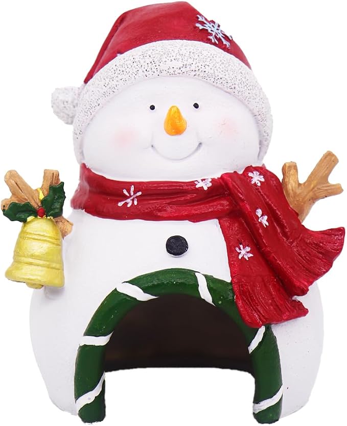 Ulifery Christmas Ornament Snowman Aquarium Decorations for Betta Hiding in 5-30 Gallon Fish Tank, White and Red